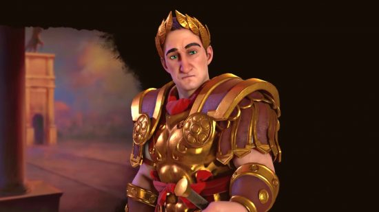 Civ 6 adds free Julius Caesar DLC - with a catch: a cartoon Caesar in golden roman armour with red fabric and a wreath crown