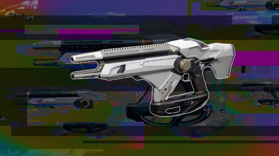 Destiny 2 Telesto -gebeurtenis eindigt in verwarring: een beeld van het Telesto -lineaire fusion geweer op een donkere, pixelateerde achtergrond