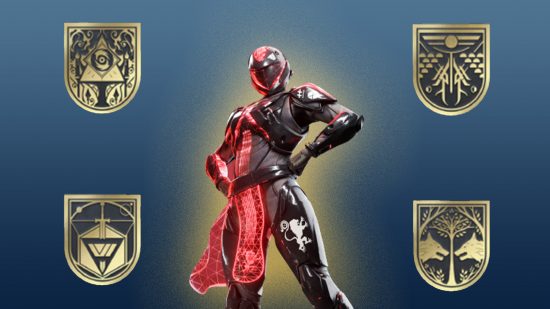 Destiny 2 Triumph-hunter shadowevil completes all active objectives: An image of a proud Guardian surrounded by seals.