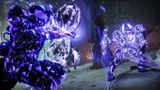 Best Destiny 2 Void Hunter builds for PvP and PvE: A Void Hunter combats an enemy.
