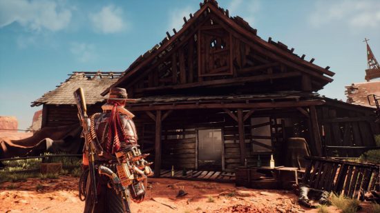 Evil West unique chests locations - Jesse is standing outside of a dilapidated house.