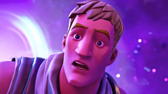 Fortnite Chapter 3 map to have surprise ending with "Fracture" event: Jonesy fortnite character with a shocked face and a purple background
