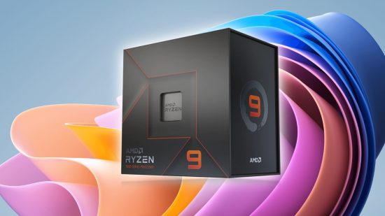 AMD Ryzen 7000 CPU box with Windows 11 wallpaper backdrop
