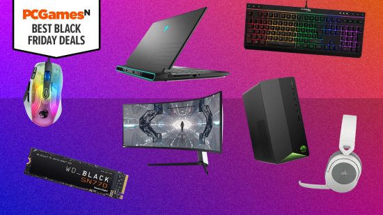 Best Black Friday PC gaming deals 2023 - hardware against a bright gradient background