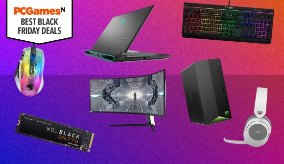Best Black Friday PC gaming deals 2023 - hardware against a bright gradient background