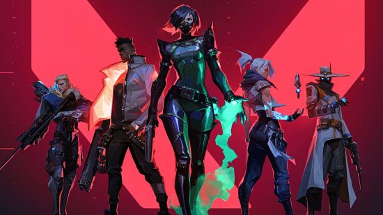 Best PC games: A group of Valorant agents pose with their signature abilities, the primary draw in the free-to-play tactical hero shooter.