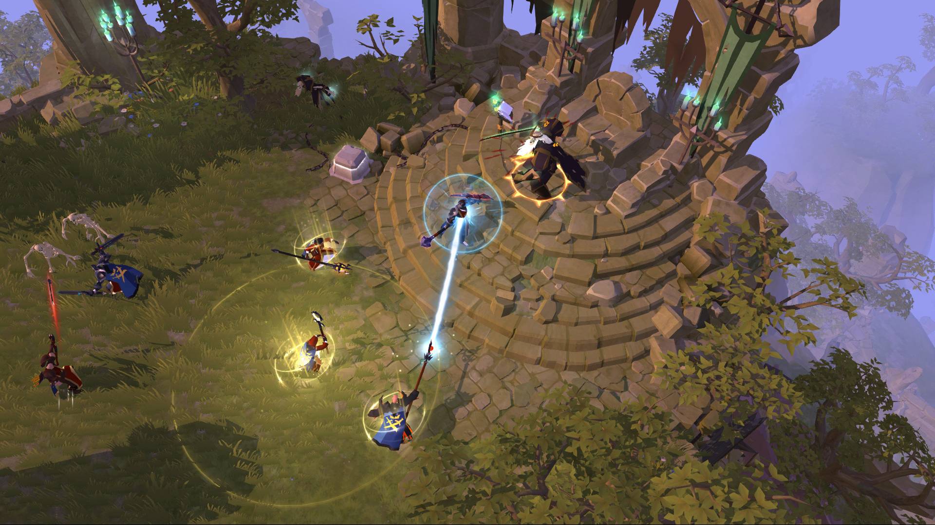 Best games for laptop: Albion Online. Image shows magic users doing battle near an alter.