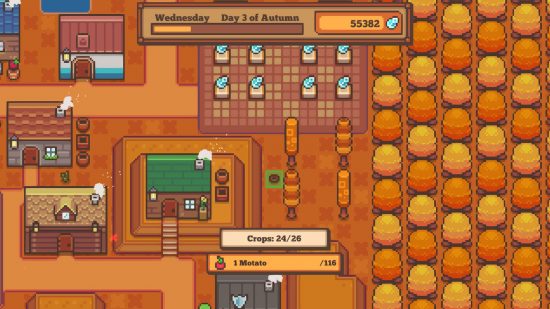 Best life games: an autumnal farm in Littlewood, with a crop management UI