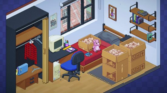 Best life games - Unpacking: A one bed room with a desk and a wardrobe
