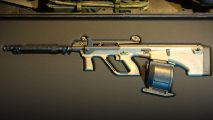 Best MW2 HCR 56 loadout: The HCR 56, one of the best LMGs available in Modern Warfare 2, displayed in its case in the weapons gallery.