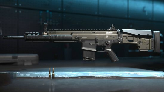 Best Warzone 2 marksman rifles - the TAQ-M rifle in the armoury.