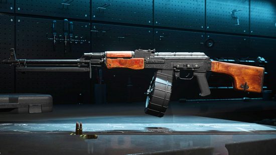 Best Warzone 2 RPK loadout: side view of the LMG with no attachments in the Gunsmith menu