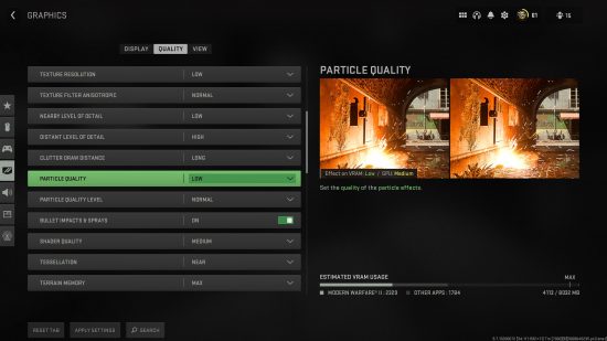 Best Warzone 2 settings: A graphics settings menu in Warzone 2
