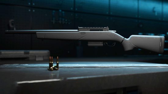 Warzone 2 SP-R 208 Loadout: มุมมองด้านข้างของปืนไรเฟิลนักแม่นปืนโดยไม่มีไฟล์แนบใด ๆ