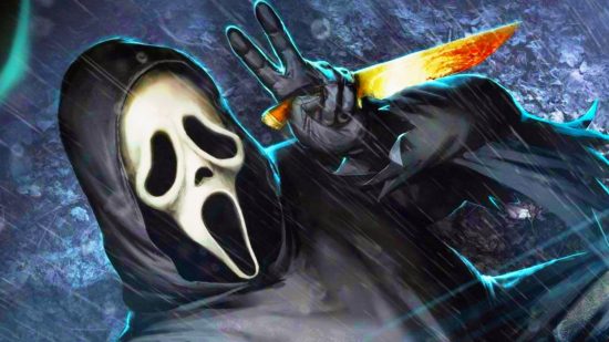 Dead by Daylight killers can now play against bots in BHVR horror game: Ghostface from horror game Dead by Daylight holds a knife and makes the peace sign
