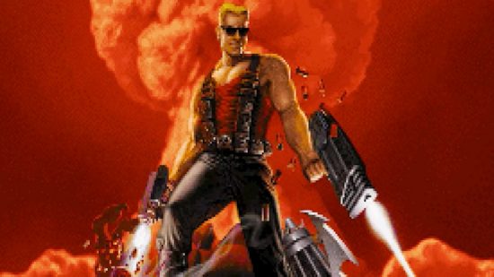 Duke Nukem is back, as classic FPS Duke Nukem 3D gets full overhaul: A muscular man with blonde hair and sunglasses fires his guns into a pile of corpses