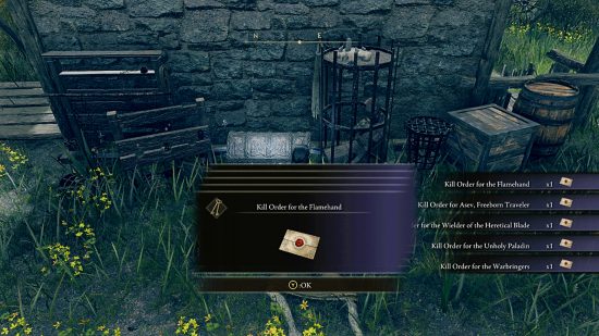 Elden Ring Invasions mod - a character collecting a series of letters detailing the locations of several new NPC fights