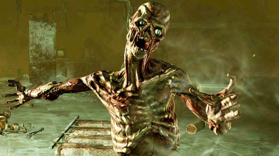 Fallout ghouls can be explained by science, says microbiologist: a terrifying zombie, a ghoul from Fallout, lurches towards you