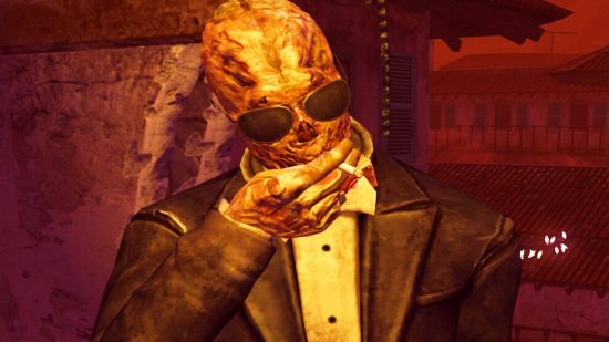 Fallout New Vegas, Pentiment dev "didn't like" Fallout 3 save scumming: A ghoul in Fallout: New Vegas wearing a tuxedo and sunglasses while smoking