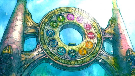 FFXIV 6.3 Live Letter 74 - a stone structure featuring a wheel of the twelve gods