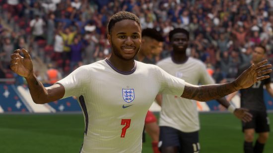 FIFA 23 World Cup mode release date, teams, and FUT content: Sterling celebrates after scoring a goal