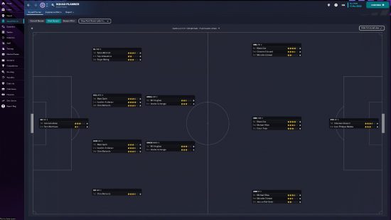 Football Manager 2023 review: the Squad Planner screen showing the Crystal Palace squad next year