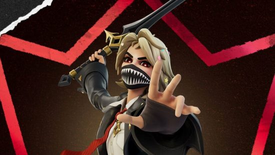 Fortnite Crew pack brings a vampire hunter to the battle royale. This image shows Joni the Red with a sword.