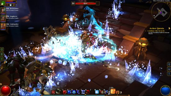 Games like Diablo Torchlight 2: A hectic battle in Torchlight 2 between a band of heroes and an enemy called Spot, encountered in one of the ARPGs many dungeons.