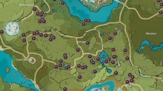 Genshin Impact pinecone locations in Springvalle