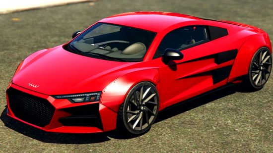 GTA Online (Grand Theft Auto 5) - a red Obey 10F Widebody, a modified spin on the Audi R8 supercar