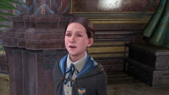 Hogwarts Legacy shows a classic Harry Potter character's ancestor: a young girl with dark hair and a ponytail, with a cloak from the Ravenclaw houseon