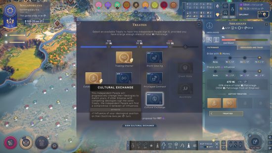 Humankind Together We Rule review: the player considers different treaty options with respect to an independent people