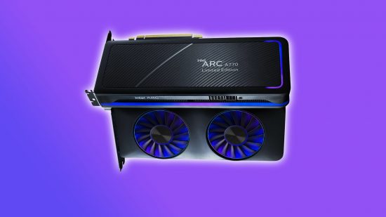 Intel Arc graphics cards on purple rendered backdrop