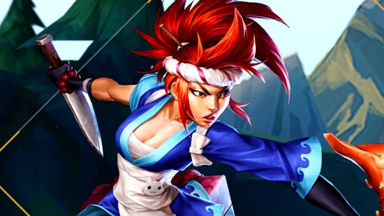 League of Legends SEA - Assassin champion Akali in a blue outfit with bright red hair