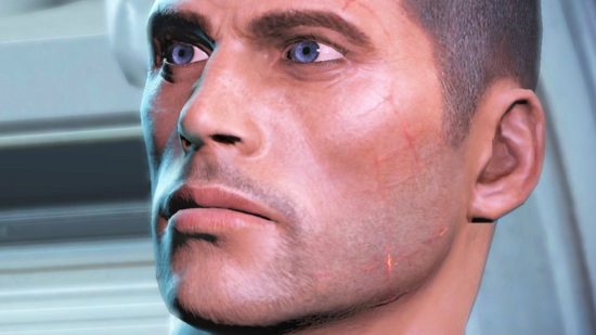 Mass Effect 2 joke BioWare “ending” sees Shepard snog the Illusive Man: A short-haired space marine with blue eyes, Shepard from BioWare RPG game Mass Effect 2