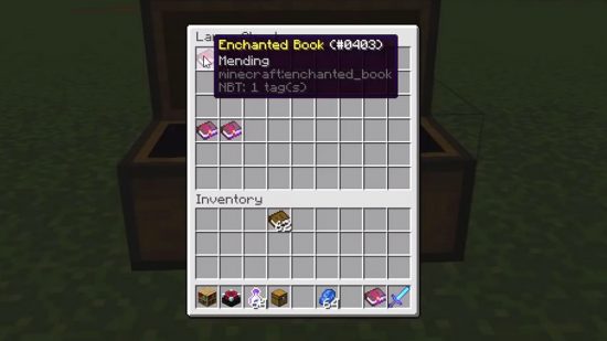 Minecraft enchantments: an enchantment book sitting in a Minecraft player's inventory