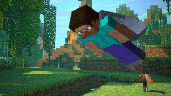 Minecraft mod flying. This image shows Steve flying using an Elytra.