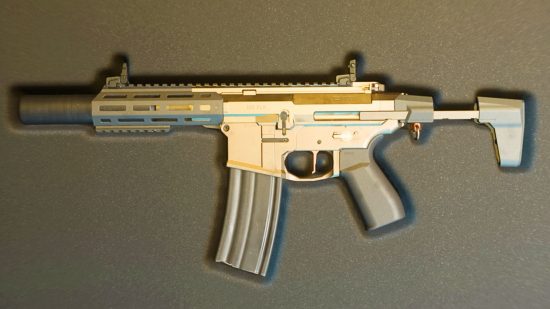 Modern Warfare 2 Chimera loadout: side view of the subsonic-firing assault rifle in the Gunsmith