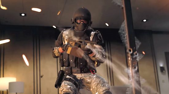 Modern Warfare max level cap - a soldier shooting a gun at an off-screen enemy.