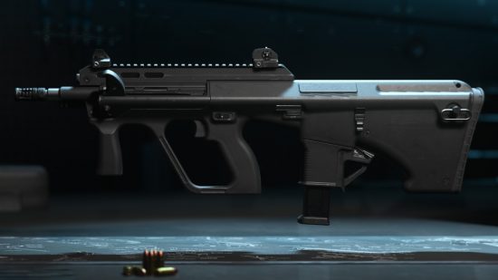 Best Warzone MX9 loadout: an MX9 SMG sits on display in a dark room