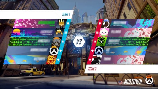 Overwatch 2 competitive - new pre-match loading screen, with correctly aligned and ordered player title cards
