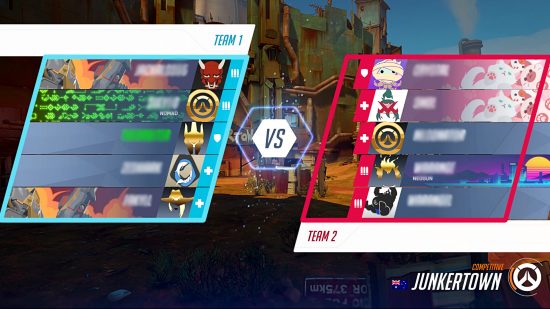Overwatch 2 competitive UI - old pre-match loading screen, with misaligned player cards in an random order