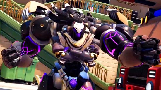 Overwatch 2 Ramattra - a large omnic folds his arms across his chest as two larger arms on his shoulders throw out punches ahead of him
