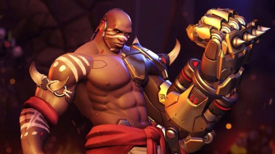 Overwatch 2 tier list: Doomfist, a muscle-bound tank hero sporting a giant mechanical arm that he uses as his primary weapon.