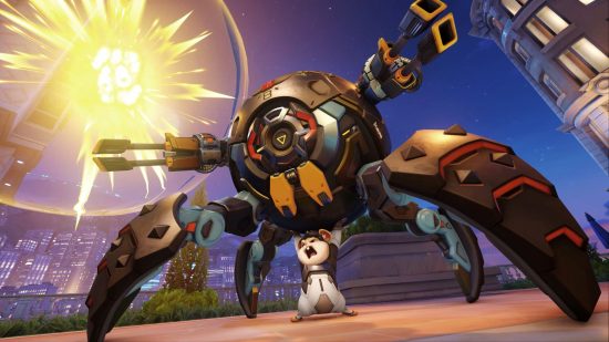 Overwatch 2 tier list: Hammond the hamster striking a fearsome pose in front of his turret-wielding ball.