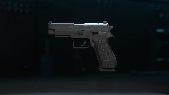Best Warzone 2 P890 loadout: a P890 pistol sits on display in a dark room