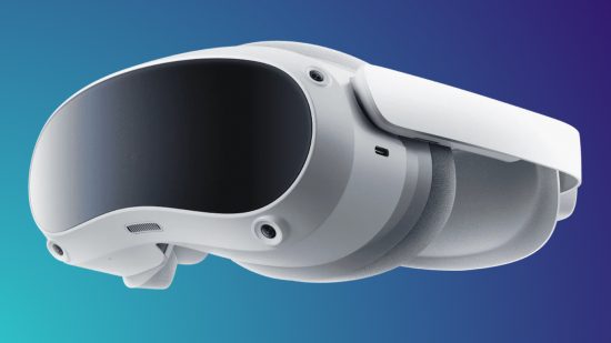 Pico 4 VR headset looks towards the left against a blue background