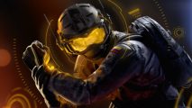 Rainbow Six Siege Solar Raid update: Solis, Ranked 2.0, new map: A solider in a black stealth outfit with a yellow visor and a backpack holds up a fist