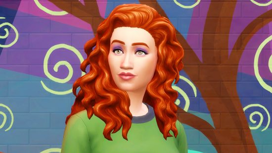 Sims 4 CC hair gets Maxis Match Disney Dreamlight Valley crossover: A red-haired Sim poses in front of a starry background in the EA life game