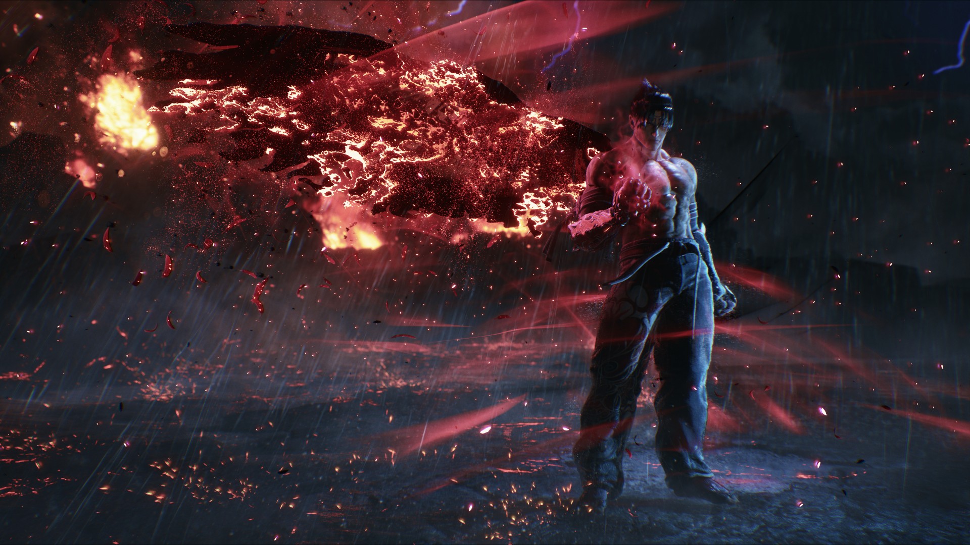 Tekken 8: a character stood with a red aura coming off them